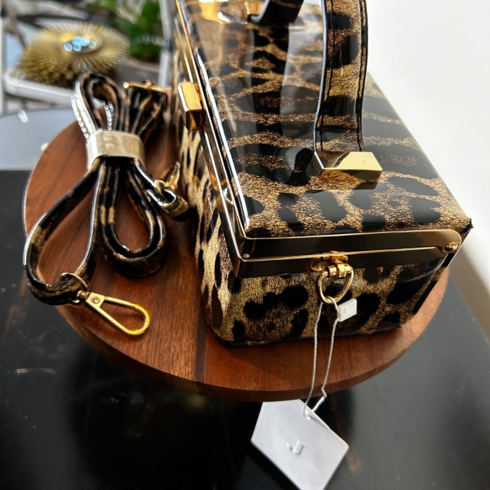 Mini Leopard Print Crossbody Box Bag w/ Straw Hat - Picture 6 of 13